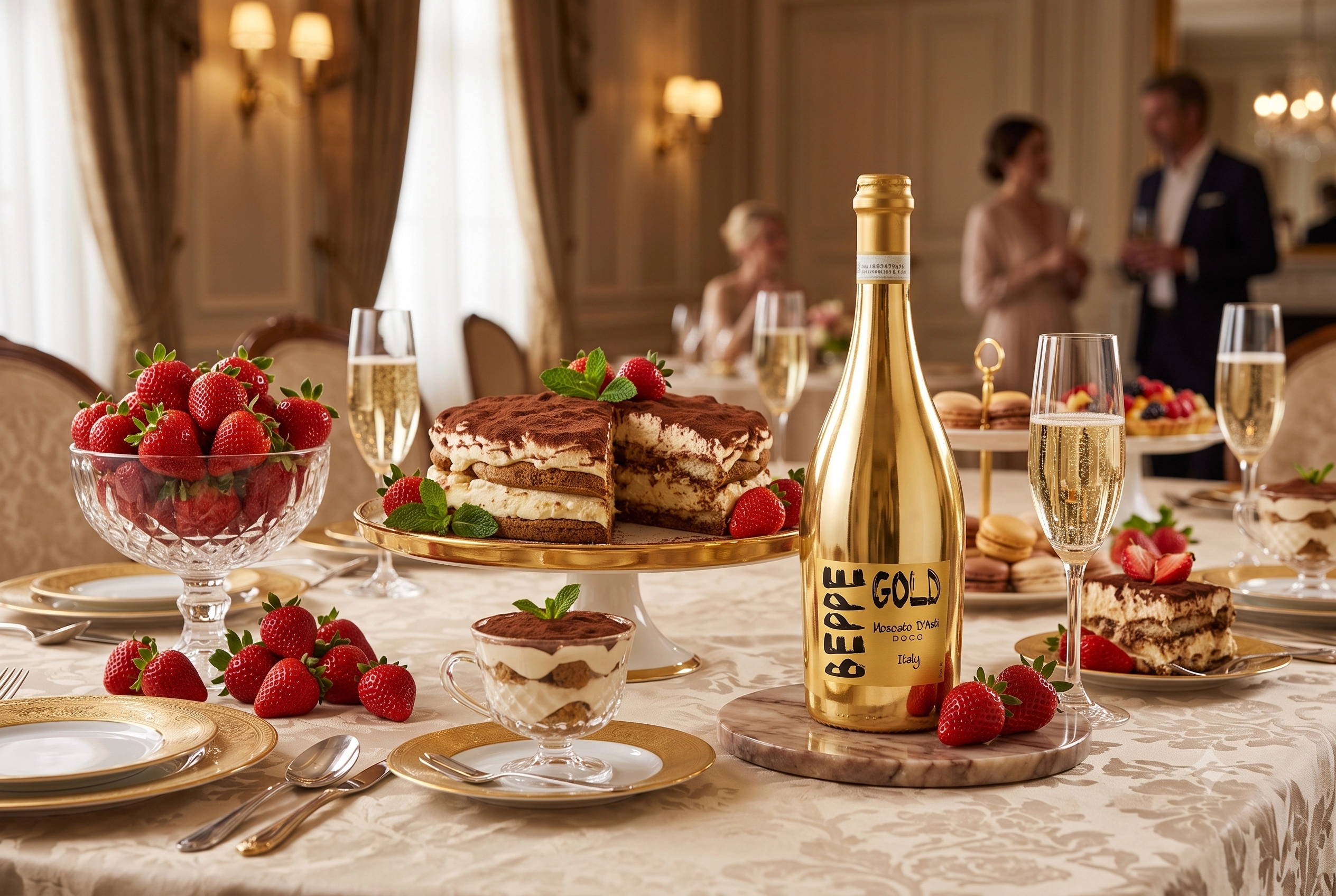 Thưởng thức vang ngọt Beppe Gold Moscato D Asti chuẩn vị cùng bánh tráng miệng